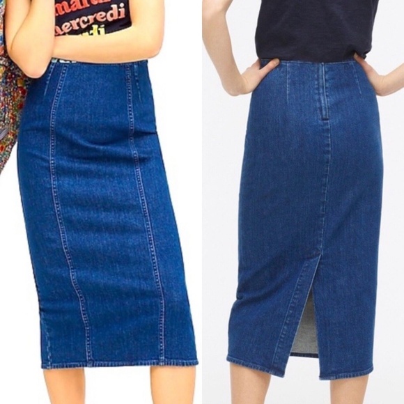 J. Crew Midi Dark Denim Skirt High Rise Side Zip Slit Women's - Picture 1 of 9